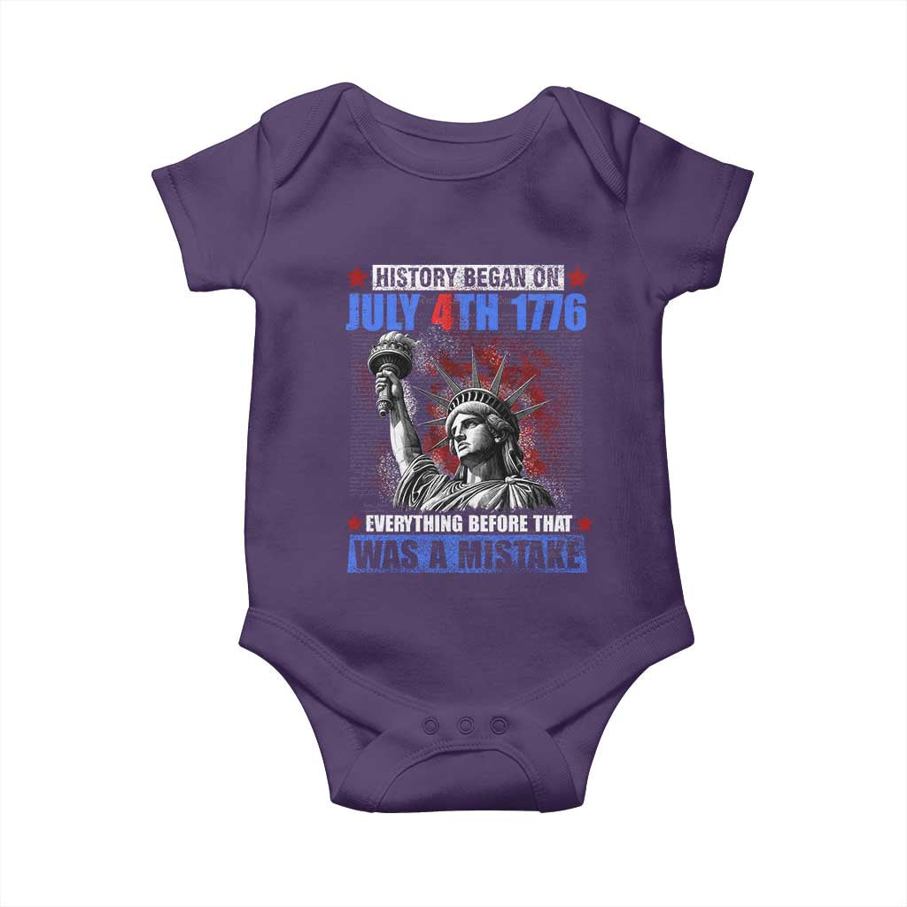 History Began July 4th 1776 Baby Onesie Bold Patriotic Statement Statue of Liberty TS02 Purple Print Your Wear