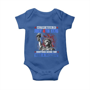 History Began July 4th 1776 Baby Onesie Bold Patriotic Statement Statue of Liberty TS02 Royal Blue Print Your Wear