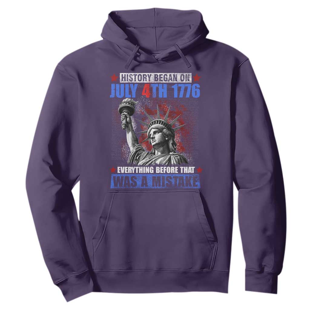 History Began July 4th 1776 Hoodie Bold Patriotic Statement Statue of Liberty TS02 Purple Print Your Wear