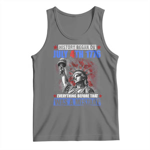 History Began July 4th 1776 Tank Top Bold Patriotic Statement Statue of Liberty TS02 Black Heather Print Your Wear