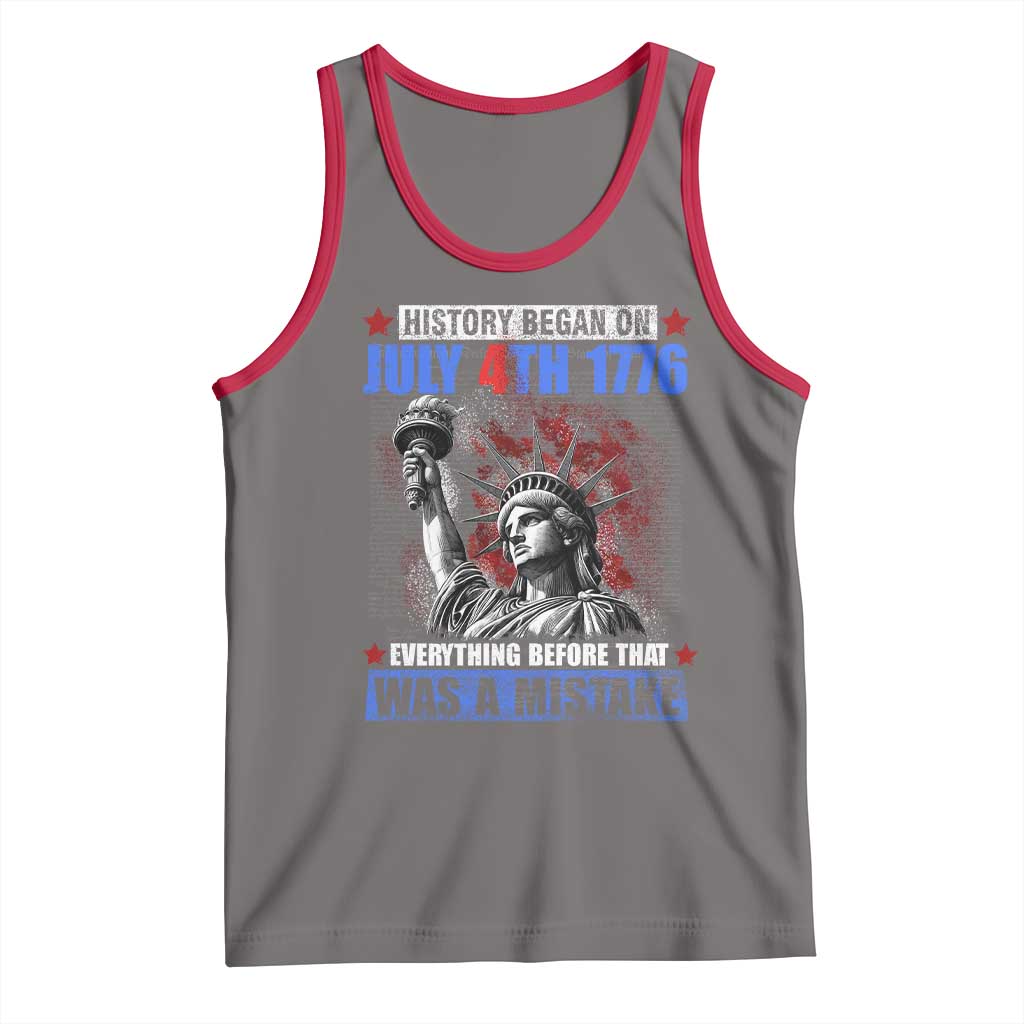 History Began July 4th 1776 Tank Top Bold Patriotic Statement Statue of Liberty TS02 Deep Heather Red Print Your Wear