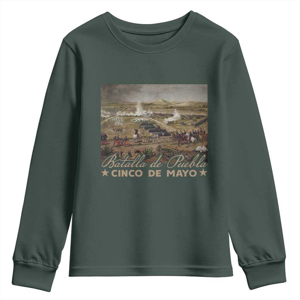 History Of Cinco De Mayo Batalla De Puebla Mexico Youth Sweatshirt TS11 Dark Forest Green Print Your Wear
