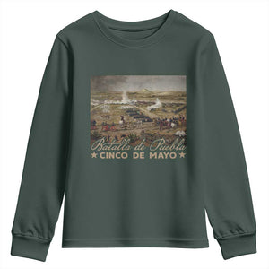 History Of Cinco De Mayo Batalla De Puebla Mexico Youth Sweatshirt TS11 Dark Forest Green Print Your Wear