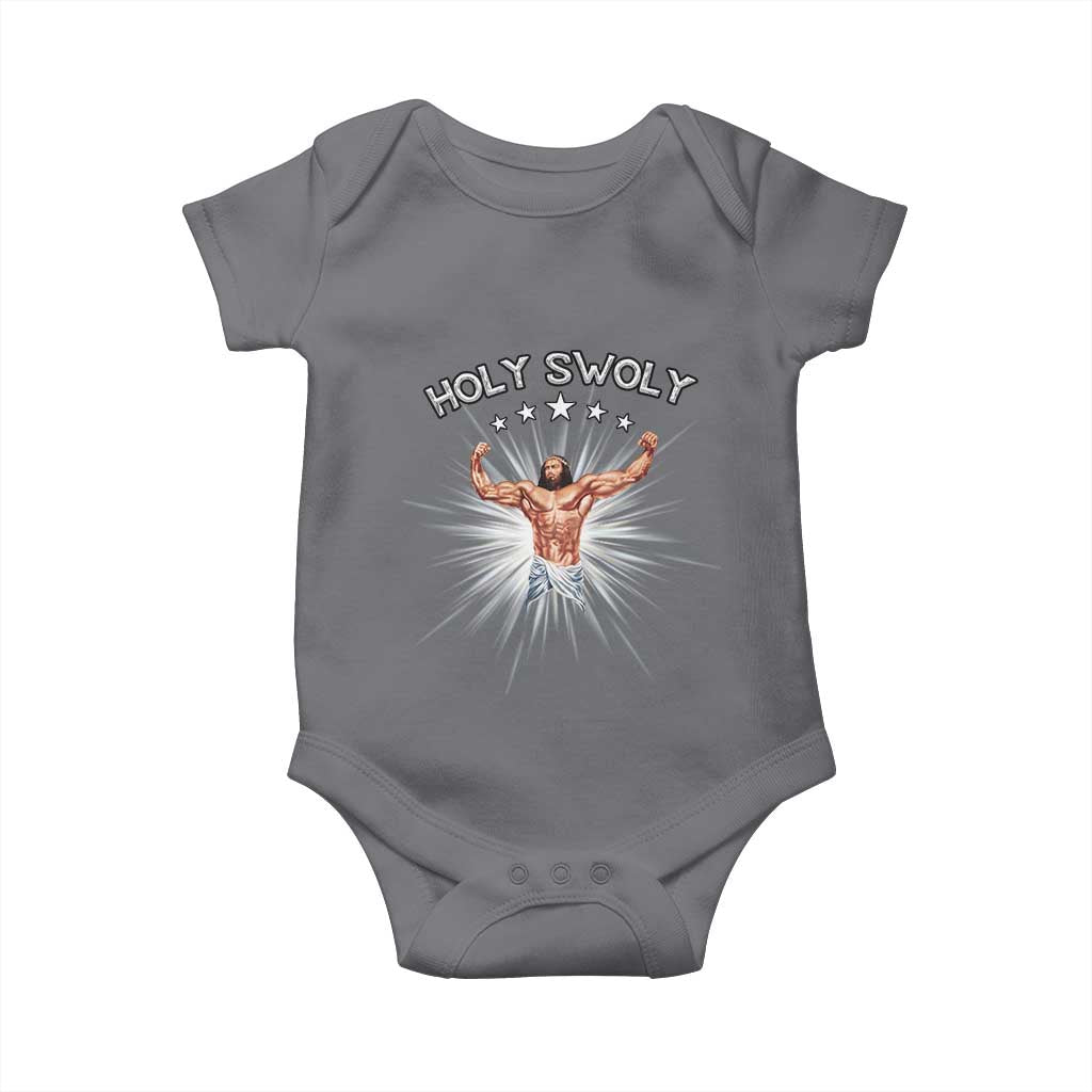 Holy Swoly Baby Onesie Funny Jesus Workout Motivation Bodybuilding Fitness TS02 Charcoal Print Your Wear