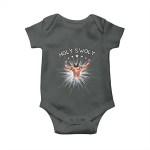 Holy Swoly Baby Onesie Funny Jesus Workout Motivation Bodybuilding Fitness TS02 Dark Heather Print Your Wear