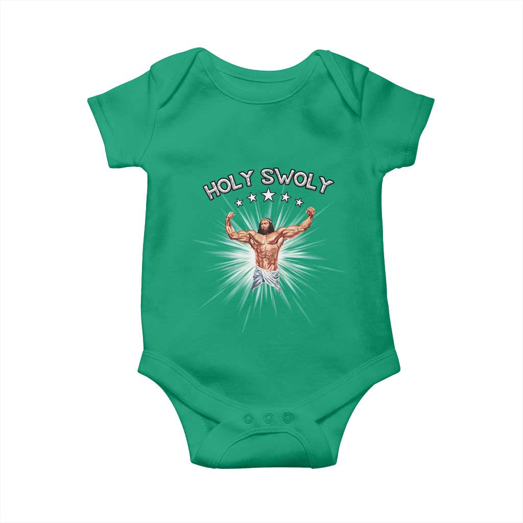 Holy Swoly Baby Onesie Funny Jesus Workout Motivation Bodybuilding Fitness TS02 Irish Green Print Your Wear