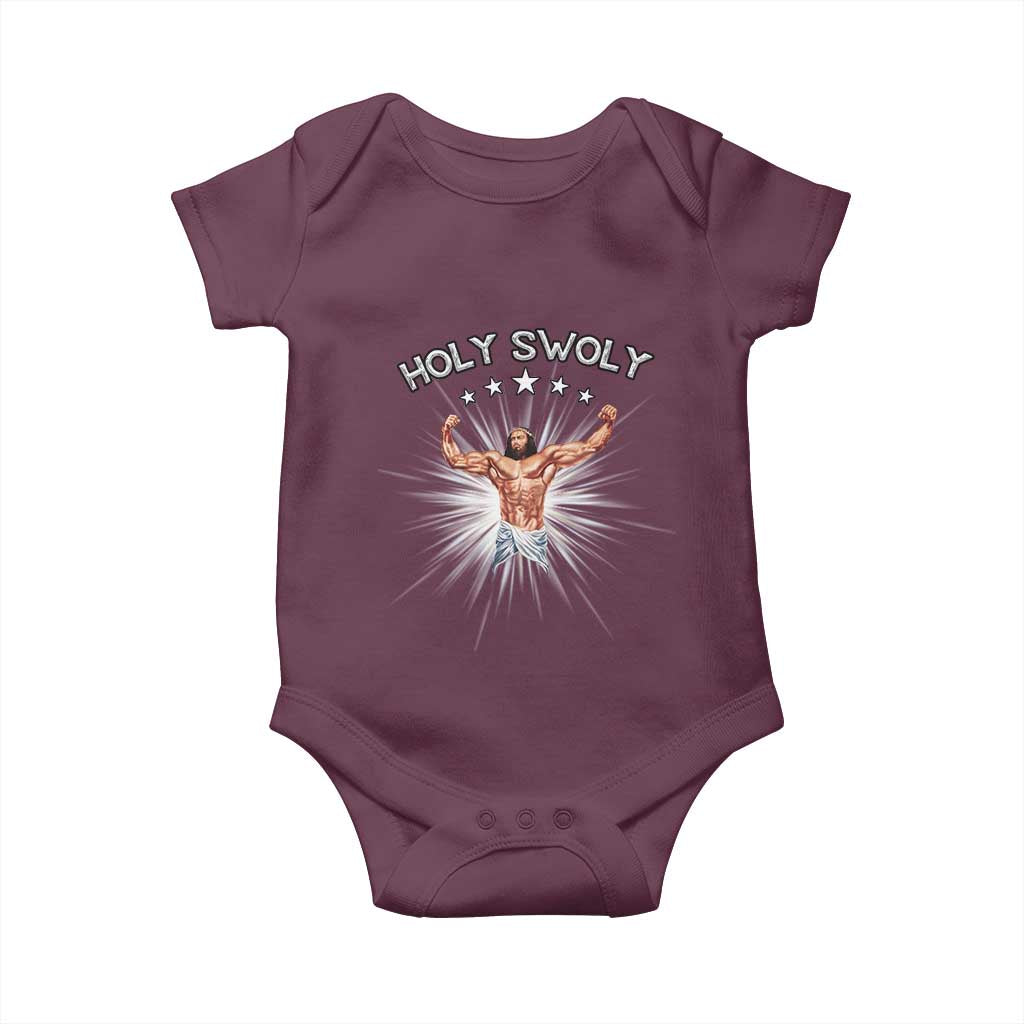 Holy Swoly Baby Onesie Funny Jesus Workout Motivation Bodybuilding Fitness TS02 Maroon Print Your Wear