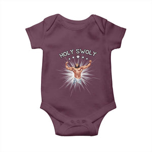Holy Swoly Baby Onesie Funny Jesus Workout Motivation Bodybuilding Fitness TS02 Maroon Print Your Wear