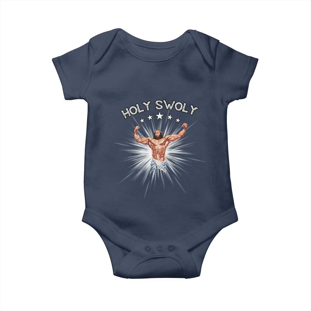Holy Swoly Baby Onesie Funny Jesus Workout Motivation Bodybuilding Fitness TS02 Navy Print Your Wear