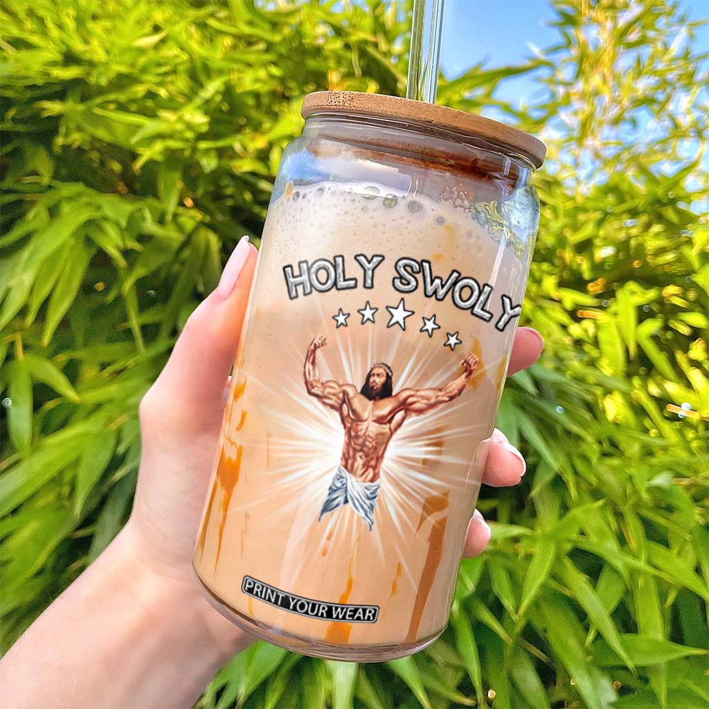Holy Swoly Glass Can Funny Jesus Workout Motivation Bodybuilding Fitness TS02 Print Your Wear