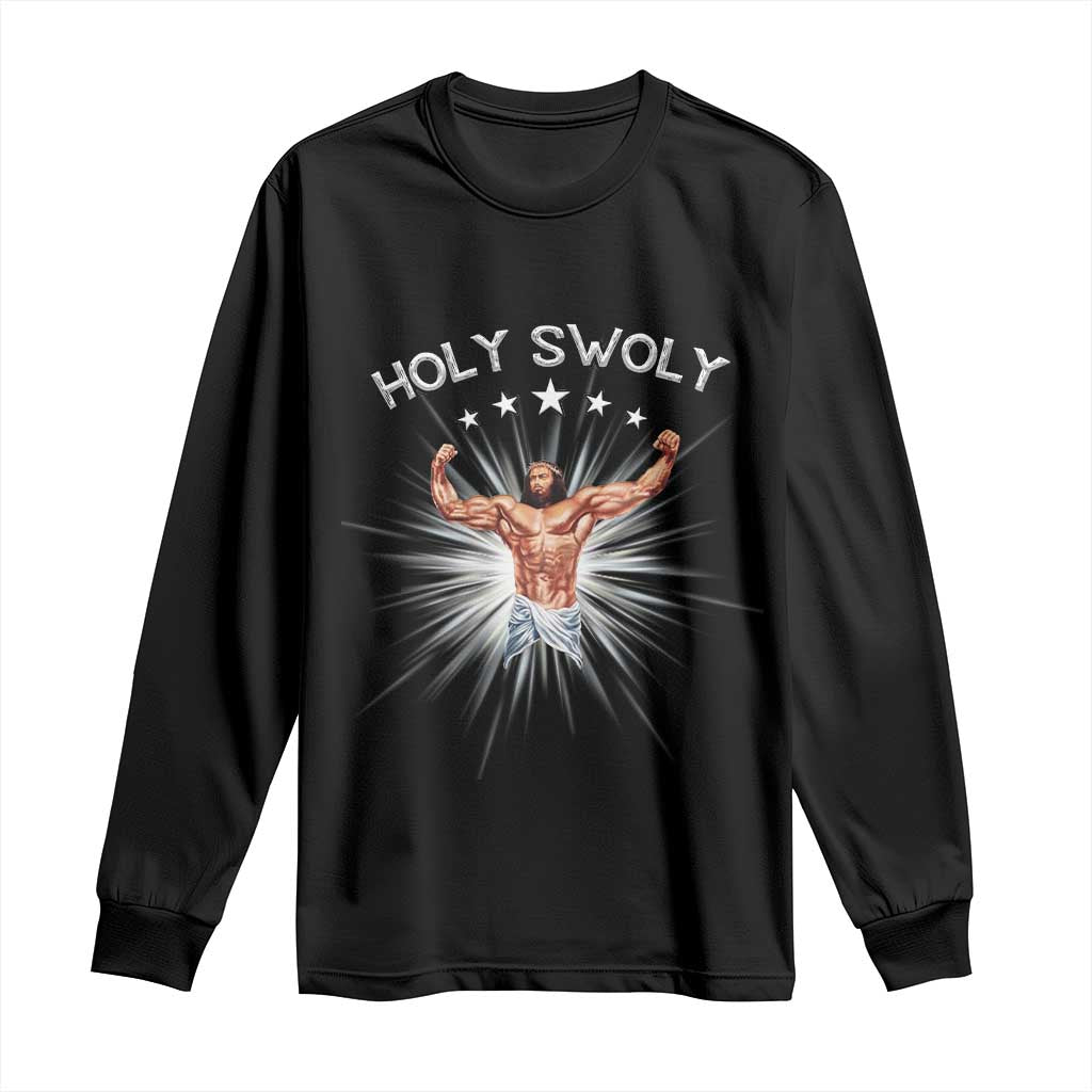 Holy Swoly Long Sleeve Shirt Funny Jesus Workout Motivation Bodybuilding Fitness TS02 Black Print Your Wear