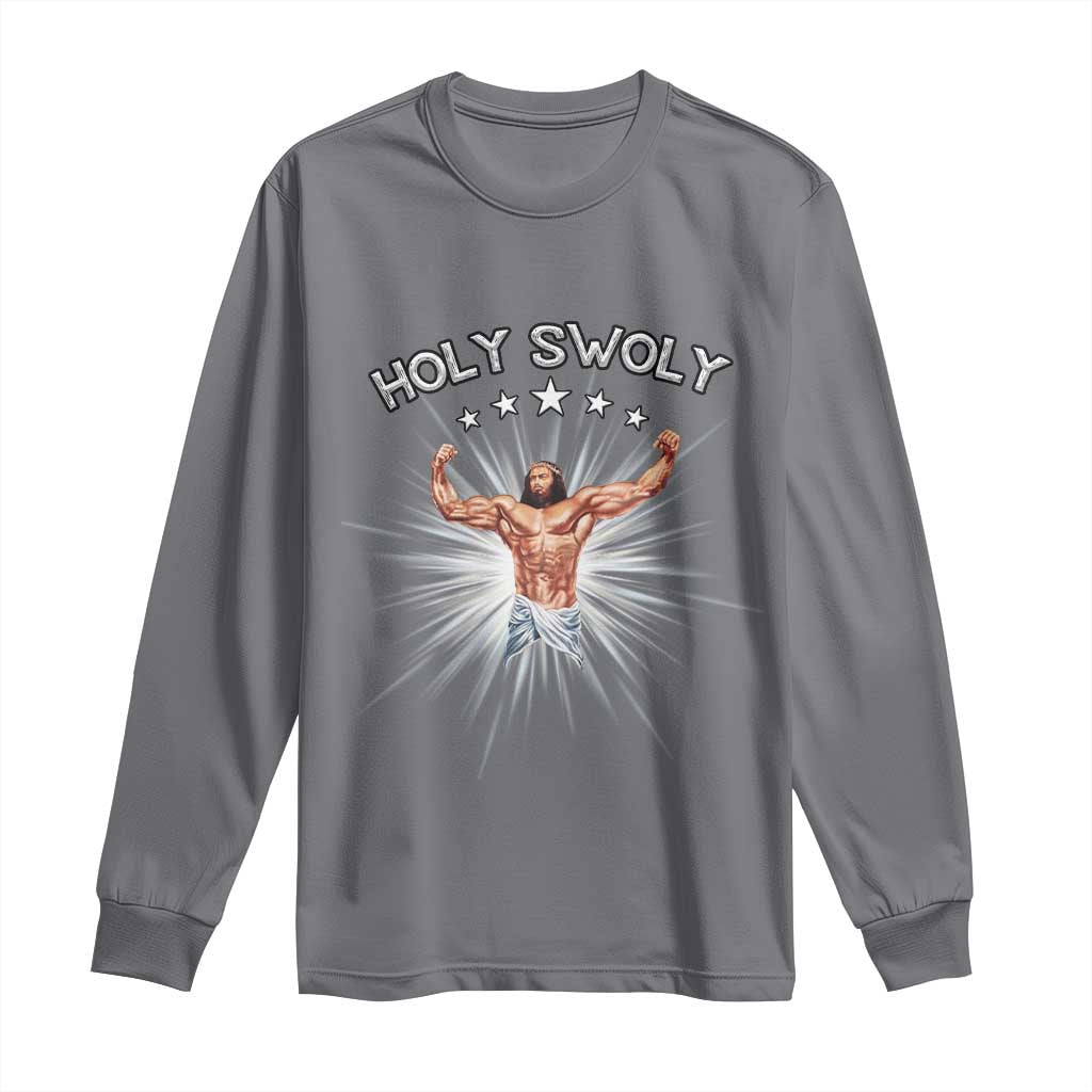 Holy Swoly Long Sleeve Shirt Funny Jesus Workout Motivation Bodybuilding Fitness TS02 Charcoal Print Your Wear