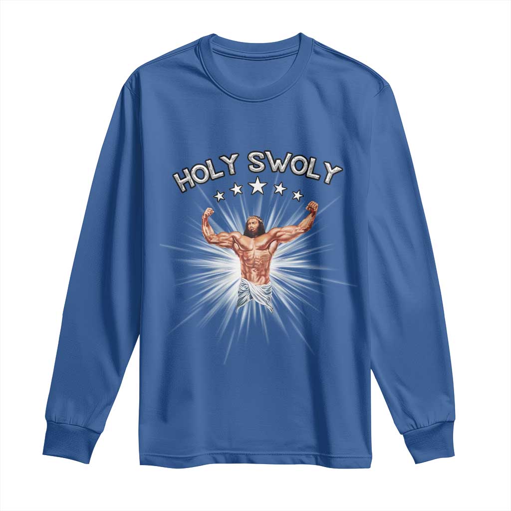 Holy Swoly Long Sleeve Shirt Funny Jesus Workout Motivation Bodybuilding Fitness TS02 Royal Blue Print Your Wear