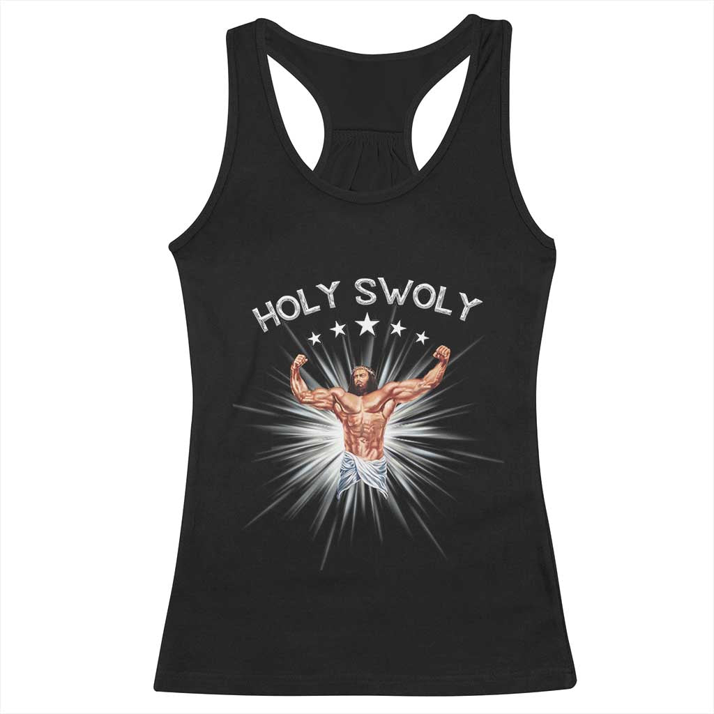 Holy Swoly Racerback Tank Top Funny Jesus Workout Motivation Bodybuilding Fitness TS02 Black Print Your Wear