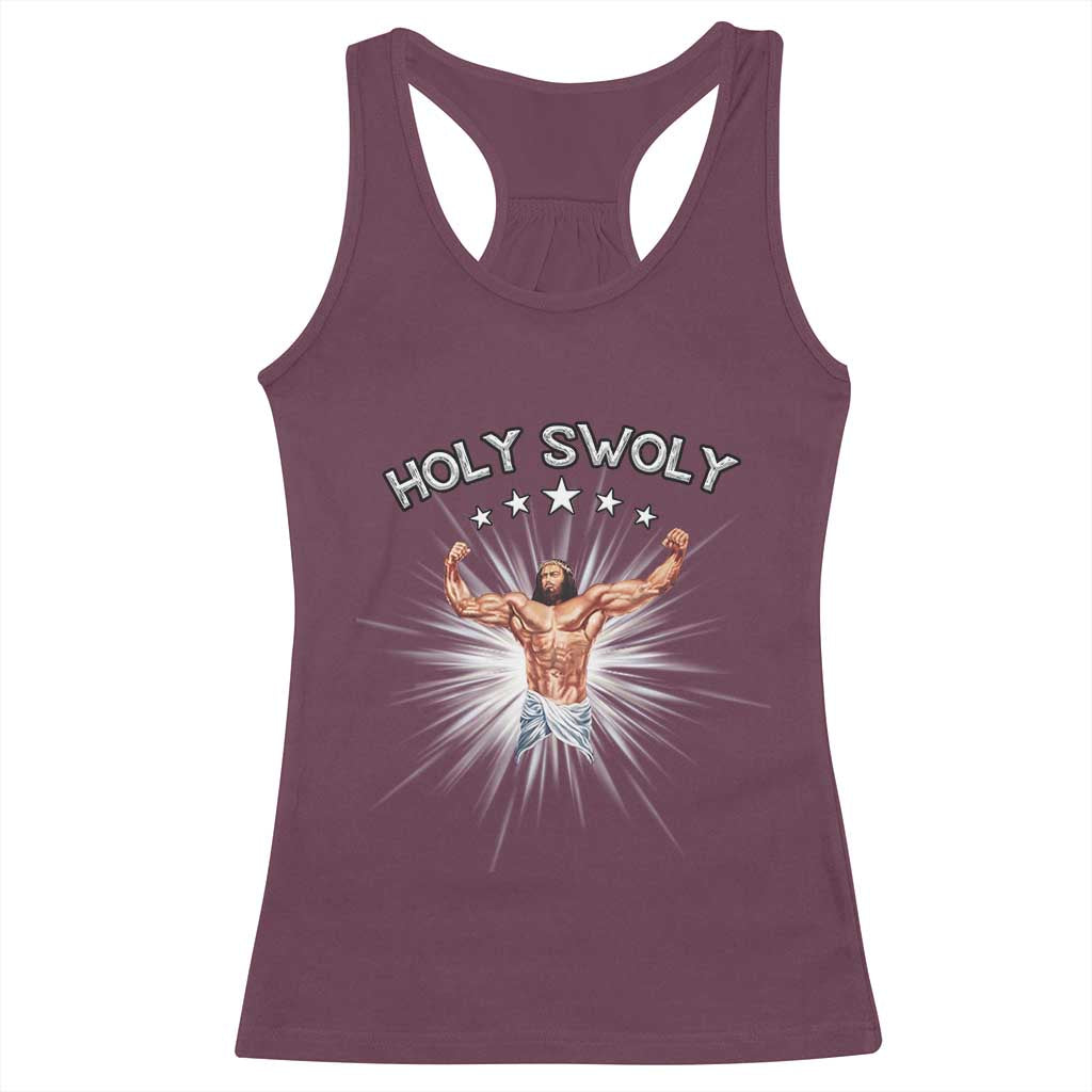 Holy Swoly Racerback Tank Top Funny Jesus Workout Motivation Bodybuilding Fitness TS02 Maroon Print Your Wear