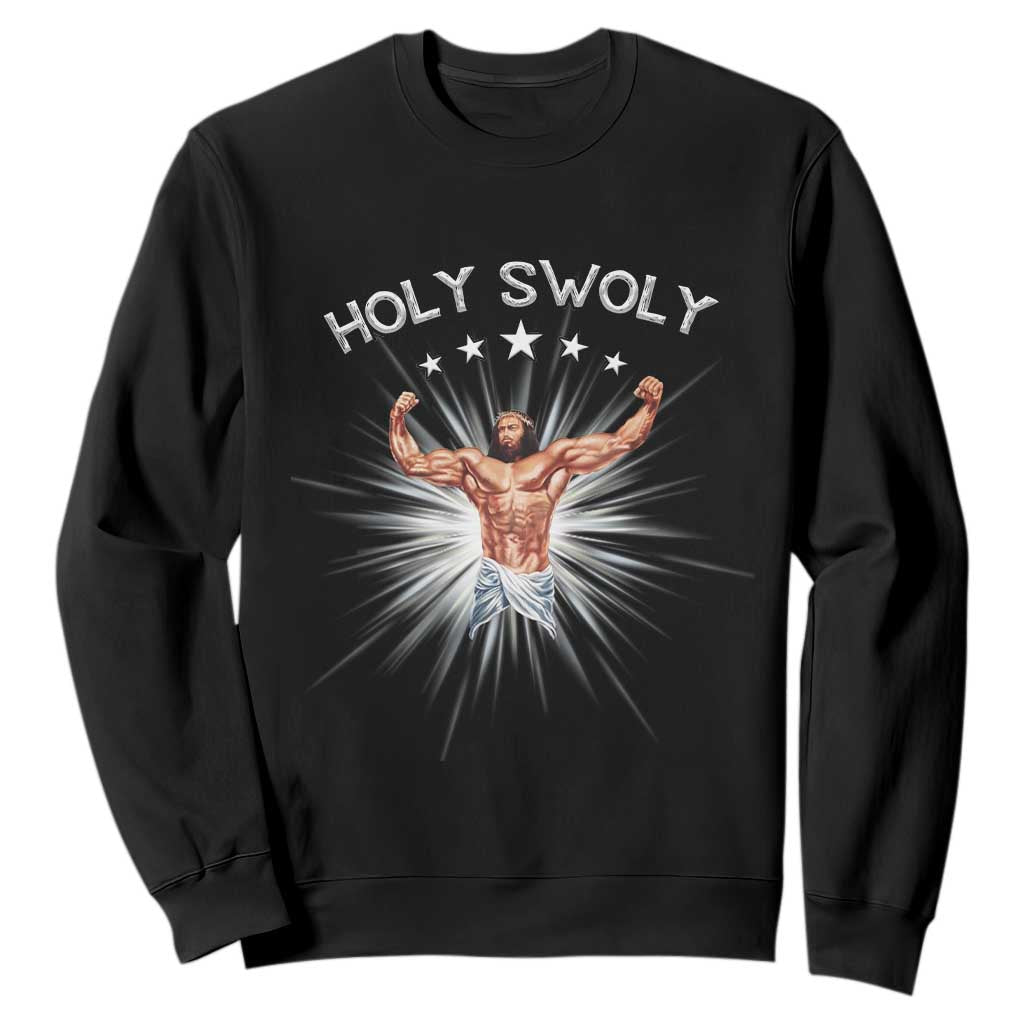 Holy Swoly Sweatshirt Funny Jesus Workout Motivation Bodybuilding Fitness TS02 Black Print Your Wear