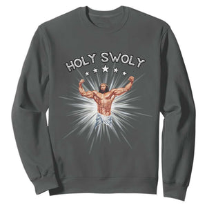 Holy Swoly Sweatshirt Funny Jesus Workout Motivation Bodybuilding Fitness TS02 Dark Heather Print Your Wear