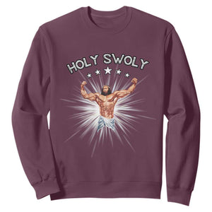 Holy Swoly Sweatshirt Funny Jesus Workout Motivation Bodybuilding Fitness TS02 Maroon Print Your Wear