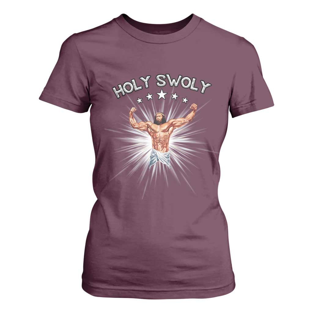 Holy Swoly T Shirt For Women Funny Jesus Workout Motivation Bodybuilding Fitness TS02 Maroon Print Your Wear