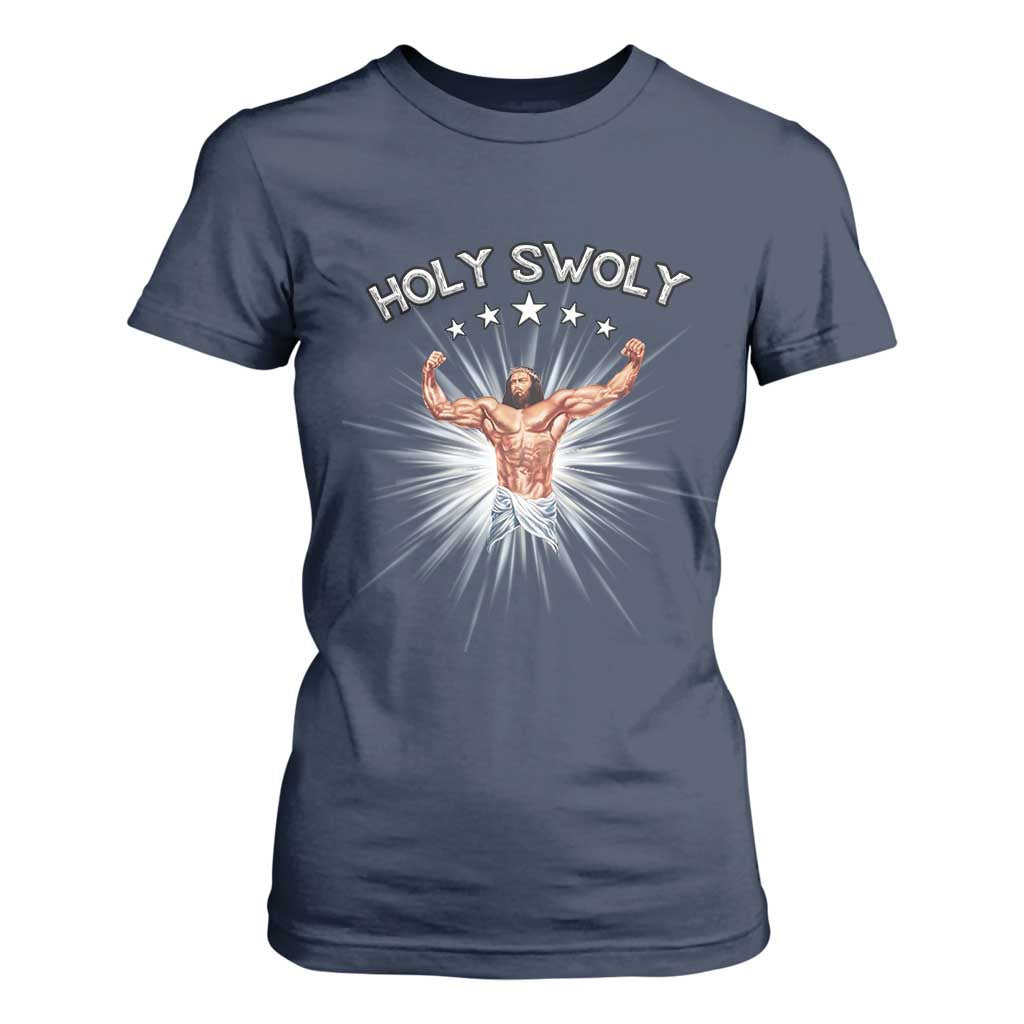 Holy Swoly T Shirt For Women Funny Jesus Workout Motivation Bodybuilding Fitness TS02 Navy Print Your Wear