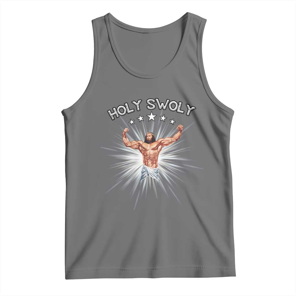 Holy Swoly Tank Top Funny Jesus Workout Motivation Bodybuilding Fitness TS02 Black Heather Print Your Wear