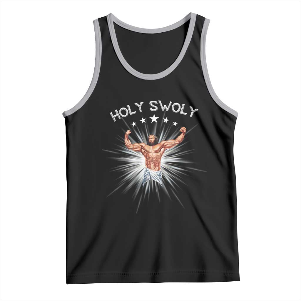 Holy Swoly Tank Top Funny Jesus Workout Motivation Bodybuilding Fitness TS02 Black Athletic Heather Print Your Wear