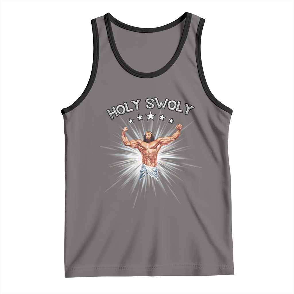 Holy Swoly Tank Top Funny Jesus Workout Motivation Bodybuilding Fitness TS02 Deep Heather Black Print Your Wear