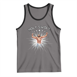 Holy Swoly Tank Top Funny Jesus Workout Motivation Bodybuilding Fitness TS02 Deep Heather Black Print Your Wear
