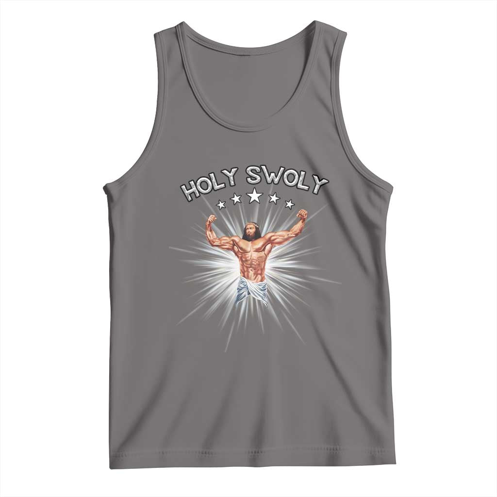 Holy Swoly Tank Top Funny Jesus Workout Motivation Bodybuilding Fitness TS02 Deep Heather Print Your Wear