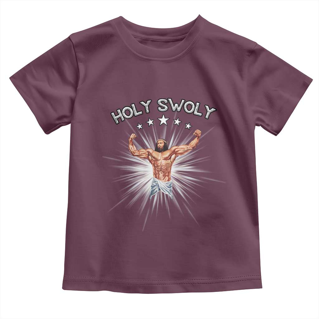 Holy Swoly Toddler T Shirt Funny Jesus Workout Motivation Bodybuilding Fitness TS02 Maroon Print Your Wear