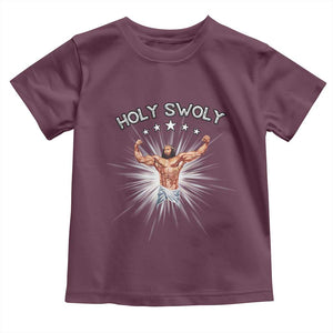 Holy Swoly Toddler T Shirt Funny Jesus Workout Motivation Bodybuilding Fitness TS02 Maroon Print Your Wear