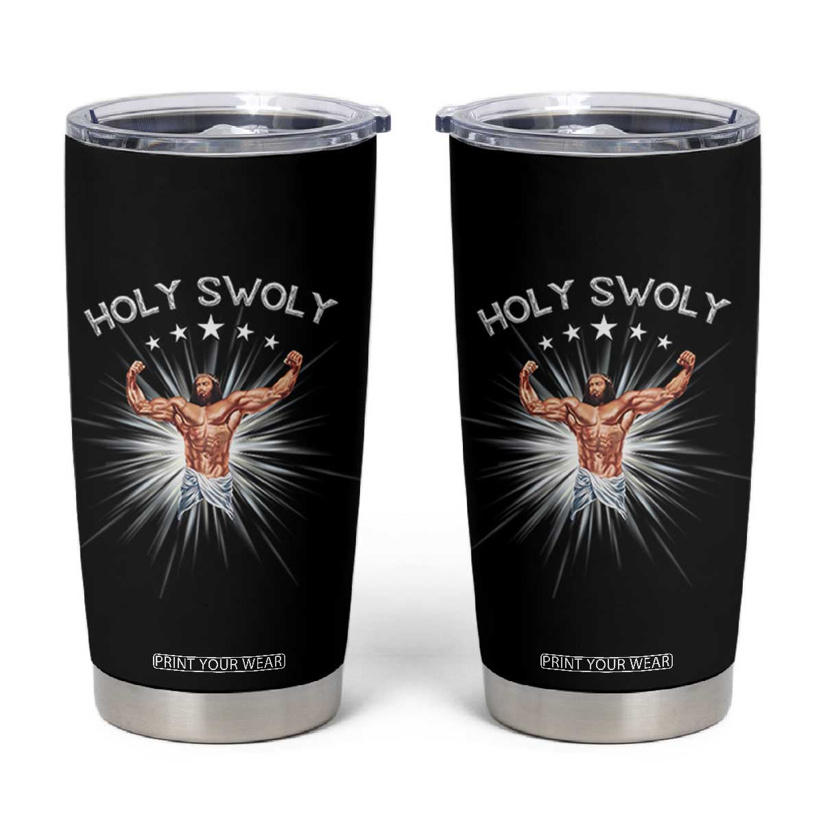 Holy Swoly Tumbler Cup Funny Jesus Workout Motivation Bodybuilding Fitness TS02 Black Print Your Wear