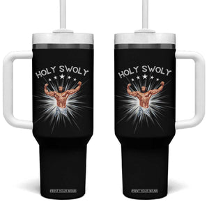 Holy Swoly Tumbler With Handle Funny Jesus Workout Motivation Bodybuilding Fitness TS02 One Size: 40 oz Black Print Your Wear