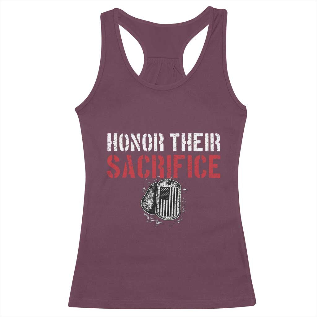 Honor Their Sacrifice Racerback Tank Top Veteran Memorial Day Military Dog Tag TS11 Maroon Print Your Wear