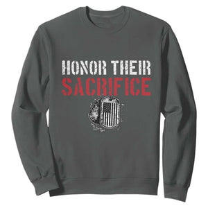 Honor Their Sacrifice Sweatshirt Veteran Memorial Day Military Dog Tag TS11 Dark Heather Print Your Wear