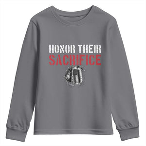 Honor Their Sacrifice Youth Sweatshirt Veteran Memorial Day Military Dog Tag TS11 Charcoal Print Your Wear