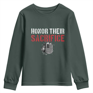 Honor Their Sacrifice Youth Sweatshirt Veteran Memorial Day Military Dog Tag TS11 Dark Forest Green Print Your Wear