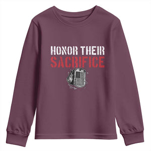 Honor Their Sacrifice Youth Sweatshirt Veteran Memorial Day Military Dog Tag TS11 Maroon Print Your Wear
