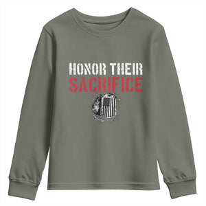 Honor Their Sacrifice Youth Sweatshirt Veteran Memorial Day Military Dog Tag TS11 Military Green Print Your Wear