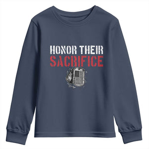 Honor Their Sacrifice Youth Sweatshirt Veteran Memorial Day Military Dog Tag TS11 Navy Print Your Wear
