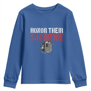 Honor Their Sacrifice Youth Sweatshirt Veteran Memorial Day Military Dog Tag TS11 Royal Blue Print Your Wear