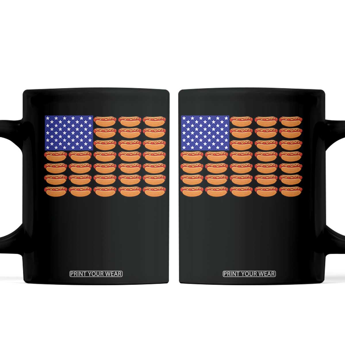 Hot Dog American Flag Coffee Mug Funny 4th Of July Patriotic Summer BBQ TS10 Black Print Your Wear