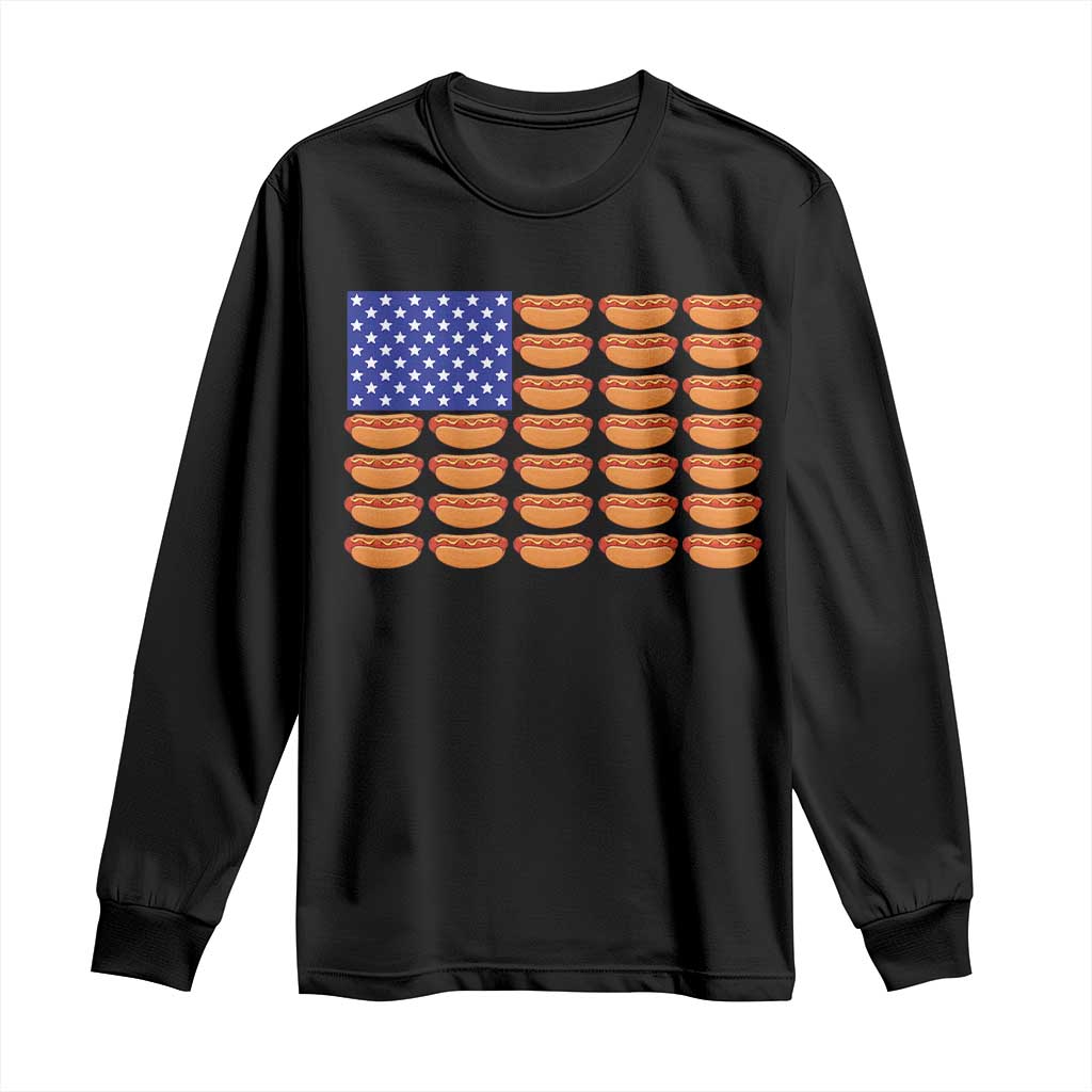 Hot Dog American Flag Long Sleeve Shirt Funny 4th Of July Patriotic Summer BBQ TS10 Black Print Your Wear