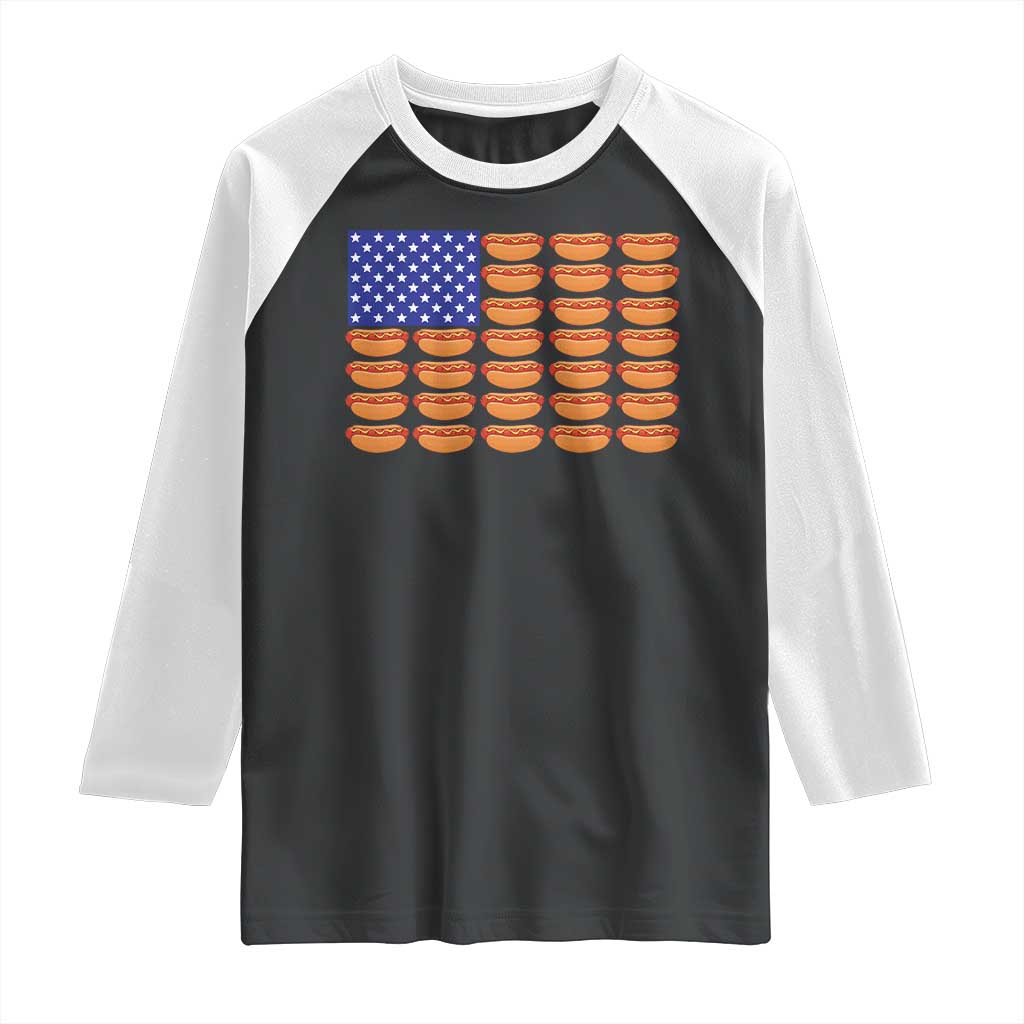 Hot Dog American Flag Raglan Shirt Funny 4th Of July Patriotic Summer BBQ TS10 Black White Print Your Wear