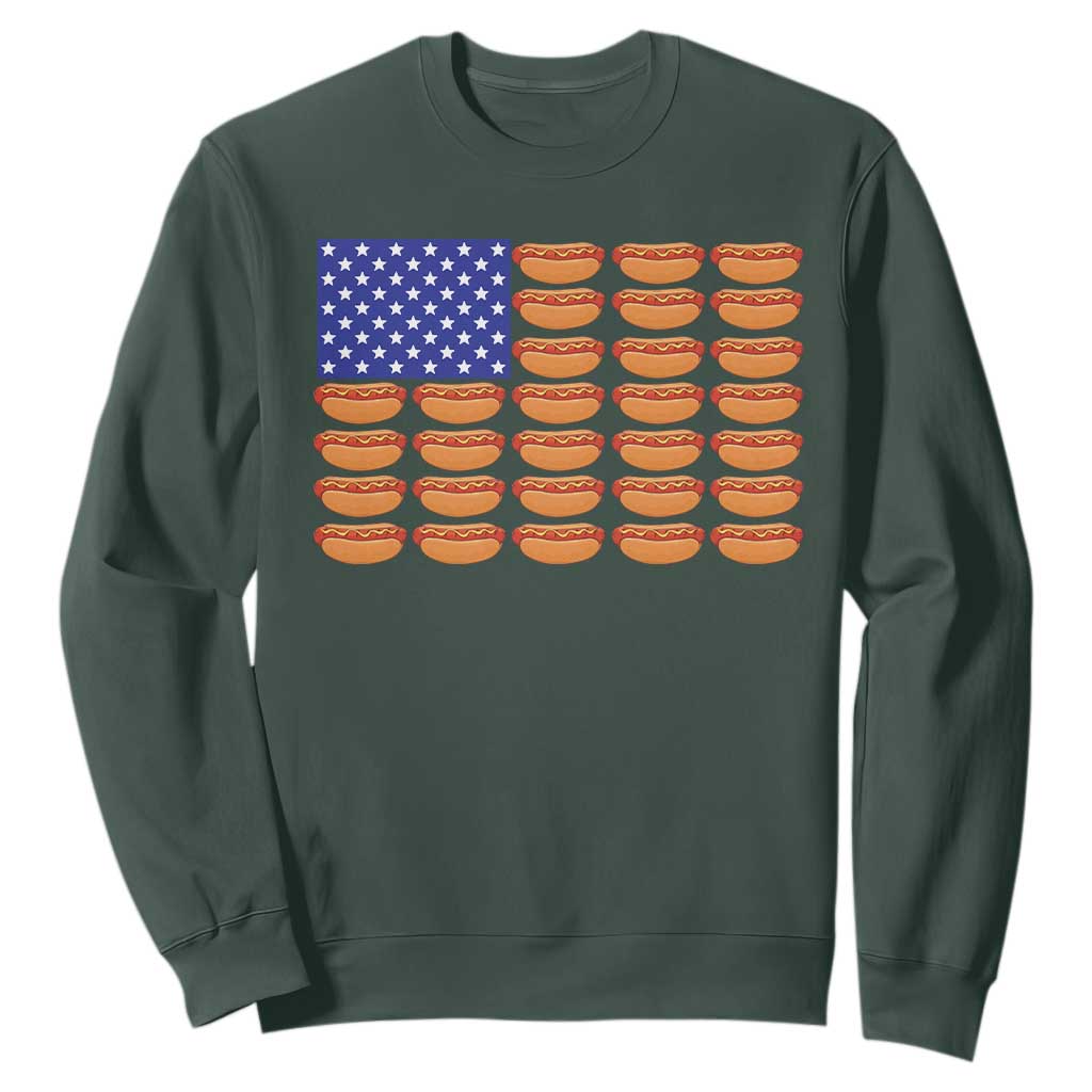 Hot Dog American Flag Sweatshirt Funny 4th Of July Patriotic Summer BBQ TS10 Dark Forest Green Print Your Wear