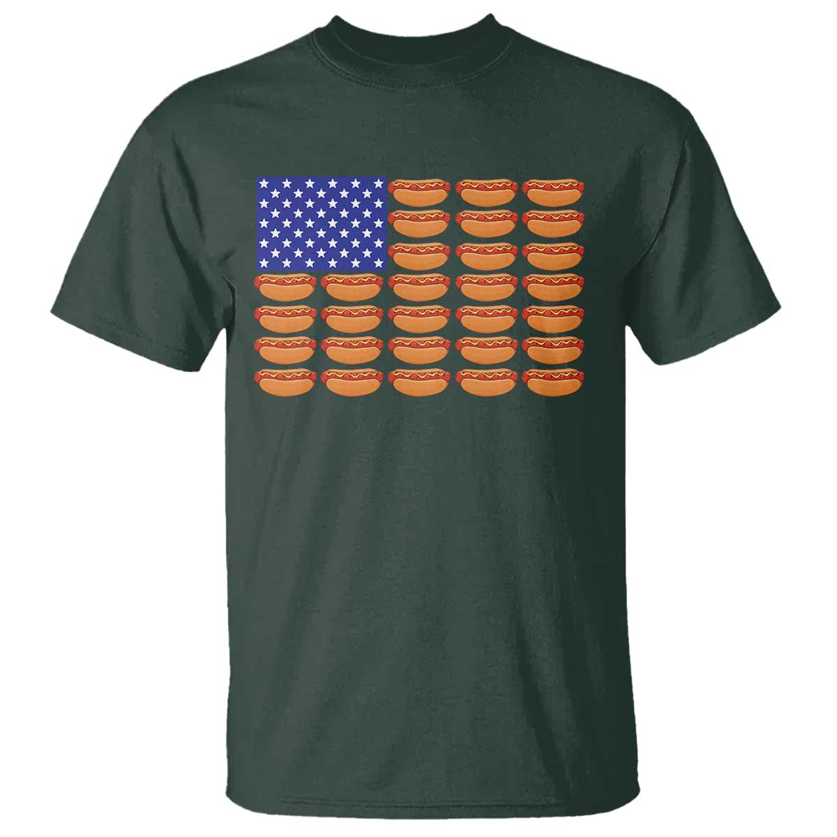 Hot Dog American Flag T Shirt Funny 4th Of July Patriotic Summer BBQ TS10 Dark Forest Green Print Your Wear