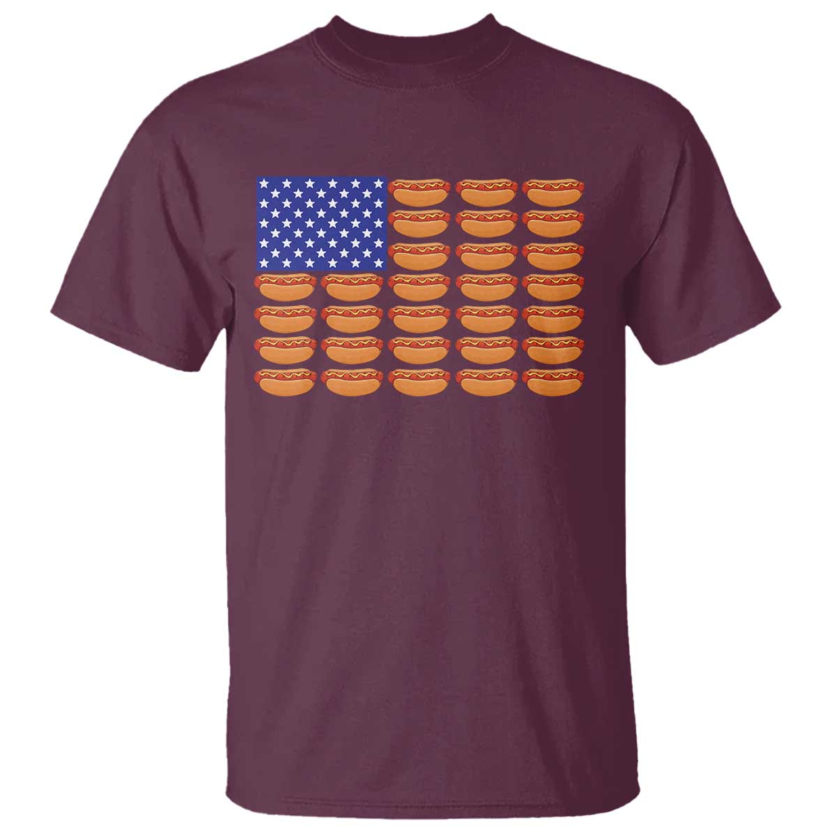 Hot Dog American Flag T Shirt Funny 4th Of July Patriotic Summer BBQ TS10 Maroon Print Your Wear