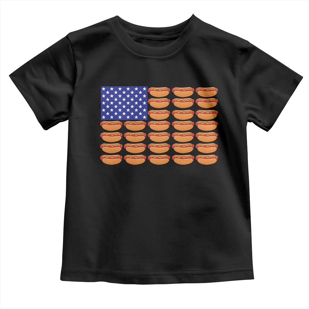 Hot Dog American Flag Toddler T Shirt Funny 4th Of July Patriotic Summer BBQ TS10 Black Print Your Wear