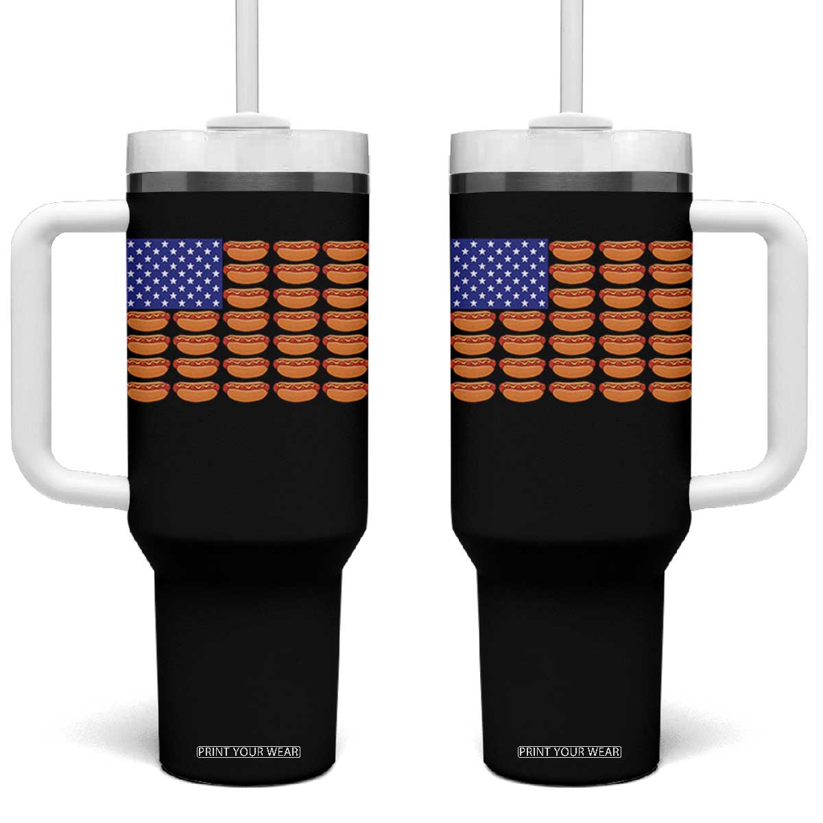 Hot Dog American Flag Tumbler With Handle Funny 4th Of July Patriotic Summer BBQ TS10 One Size: 40 oz Black Print Your Wear