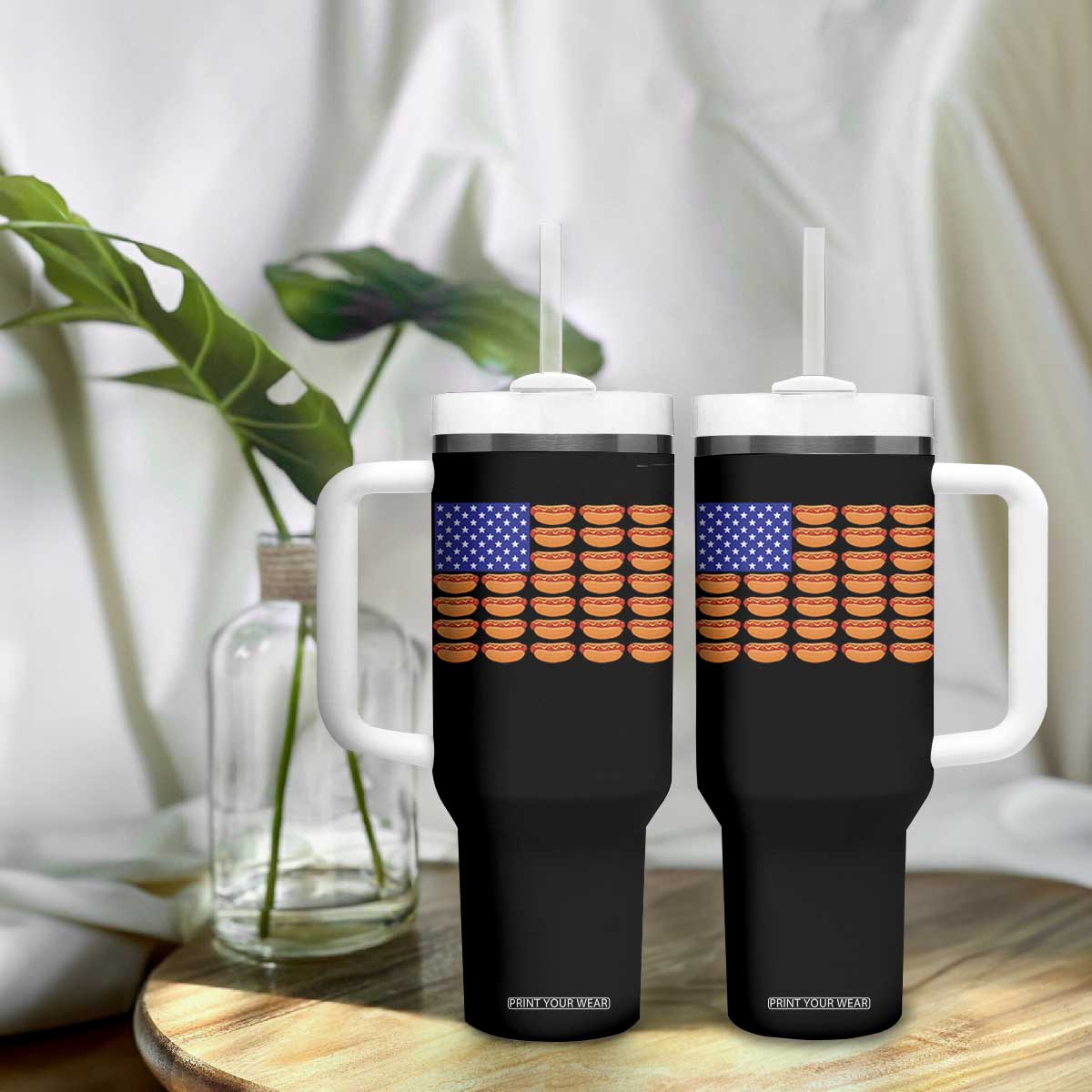 Hot Dog American Flag Tumbler With Handle Funny 4th Of July Patriotic Summer BBQ TS10 Print Your Wear